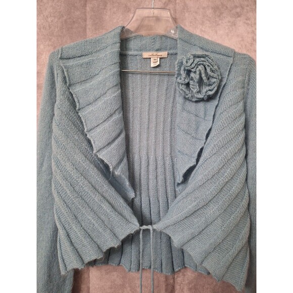 Intuitions Mohair Mermaid Aquamarine Tie Front Y2K Cardigan Women's M Soft Boho - Picture 4 of 9